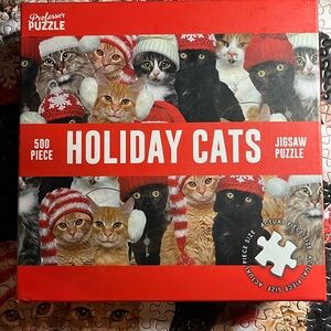 🧩 500 piece “Holiday Cats” adorable puzzle. Almost full sized poster. Complete.